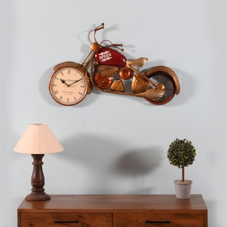 Metal Handpainted Decorative 8'' Speed Bike Wall Decorative Showpiece Clock In Red By Craft Tree
