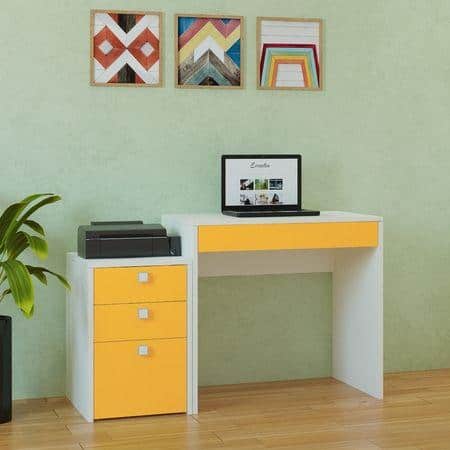 Eskada Kids Study Desk cum Printer Table with 4 Drawers in Mango Yellow Colour