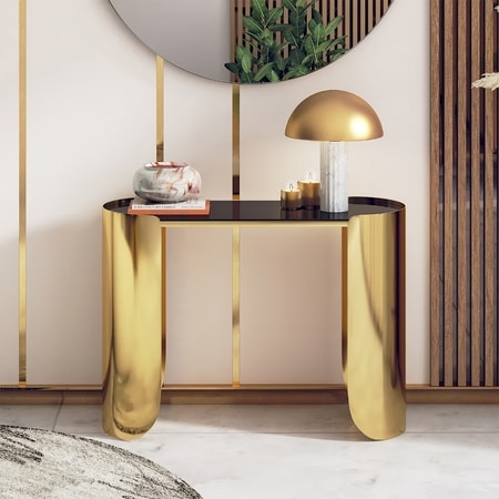 Belle Black Mirror and Metal Console Table in Gold finish