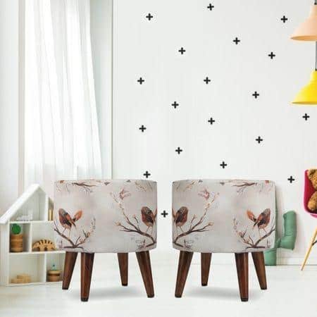 Levi Solid Wood  Ottomon in  Beige Colour