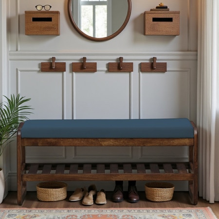 Viken Solid Wood Shoe Rack with Seating in Walnut Brown finish