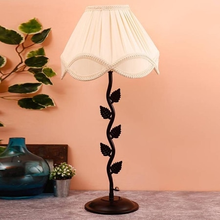 Salem Off White Fabric Shade Table Lamp with Black Iron Base