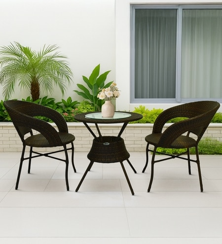 Ballarat  Wicker Table And Chair Set In Brown Dual Tone Finish