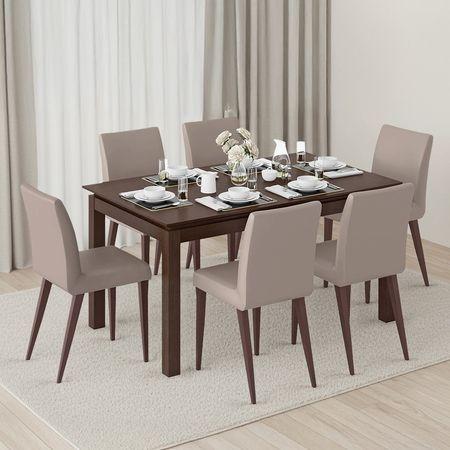 Diner Solid Wood 6 Seater Dining Table With Set Of 6 Persica Chairs Finish- Dark Walnut