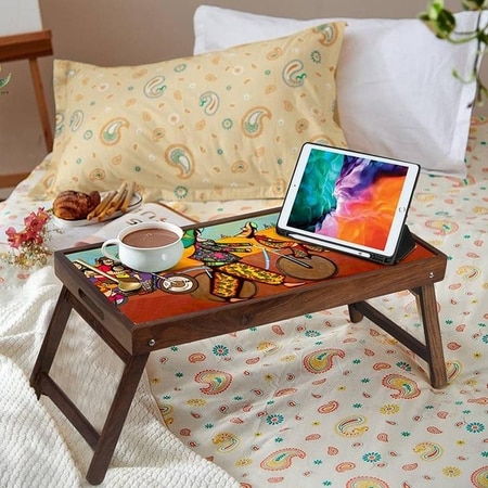 Family Ride Solid Wood Breakfast Table/Tray In Multicolour