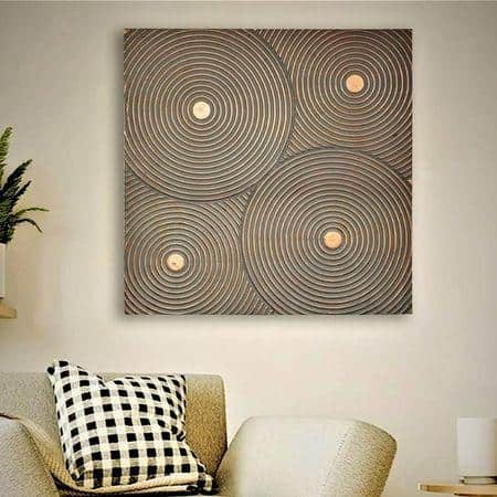 Wooden 3D Handmade Grey Colour Square Wall Art with Ring Pattern