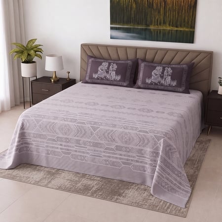 Lavender Floral Cotton 400 Tc Flat Super King Bed Size Sheet With 2 Pillow Cover