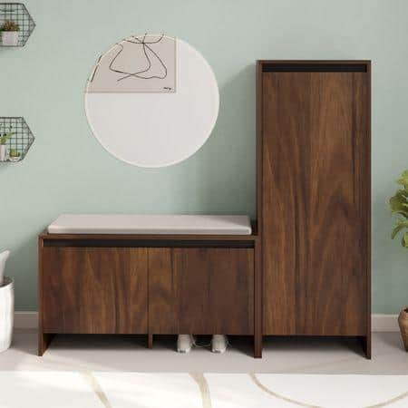 Mavis Engineered Wood Shoe Rack With Seating In Brown Maple Finish
