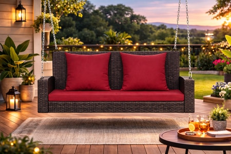 Carry Bird Wicker Patio Furniture Outdoor Balcony Swings In Brown And Maroon Colour