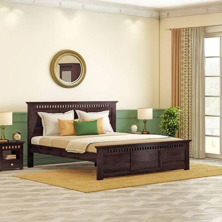 Fidora Solid Wood King Size Non Storage Bed In Mahogany Finish