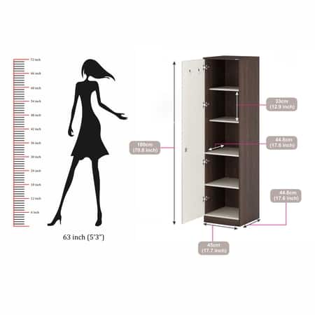 BLUEWUD Andrie Engineered Wood Single Door Wardrobe/Clothes Storage Rack Organizer Almirah Cupboard with Shelves for Bedroom Home Furniture (Wenge & White)
