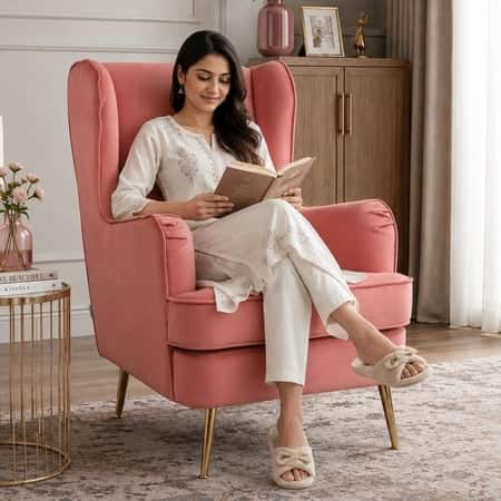 Charm Velvet Accent Chair in Blush Pink