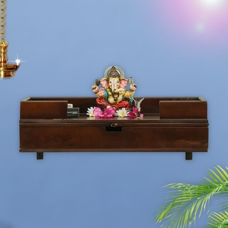 D'Dass Dark Wooden Shelf Style Temple For Pooja In Home and Office