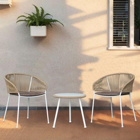 Coral Outdoor Table Set with 1 Table and 2 Chairs in Ivory White