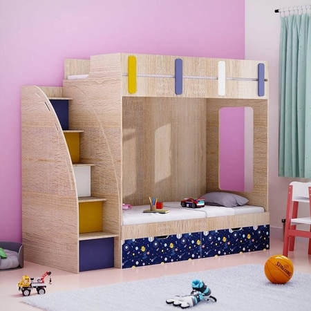 Pinwheels Bunk Bed with Storage in Oak Colour BKBB044
