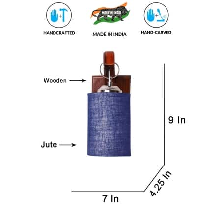 Devansh Solid Wood Electric Wall Light in Brown Colour with Blue Shade Count of 1 Light