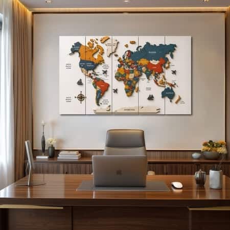The Castle Decor World Map Wall Art Set of 5 Design 5 27x48 Inch