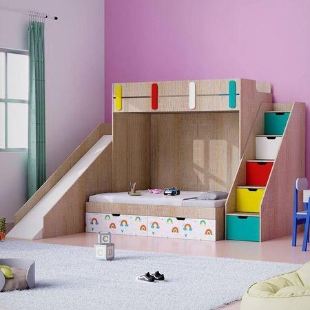 Sleep Nâ€™ Slide Bunk Bed with Slide and Storage in Oak Colour BKBB024