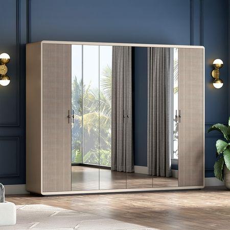 Valeria 6 Door Mirrored Wardrobe in Dual Tone Finish
