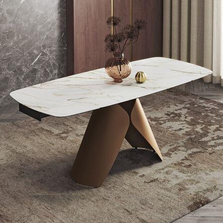 Aeris Ceramic 4 to 6 Seater Extendable Dining Table in Gilded White