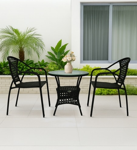 Esperance  Wicker Table And Chair Set In Black Finish