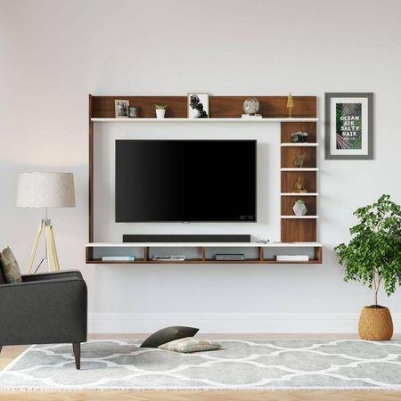 Primax Grande Engineering Wood Wall Mount TV Entertainment Unit Set Top Box Stand/TV Cabinet with Shelves for Books & Decor Display Unit Bed Living Room Upto 50 Inches (Brown Maple & White)