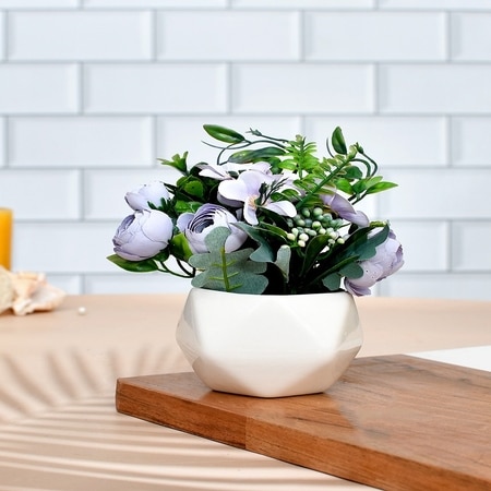 Pristine Purple Flowers In A Diamond Pattern Planter