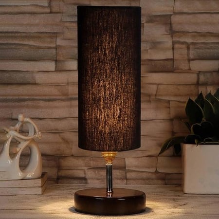 Weaver Black cotton table lamp with brown wood base