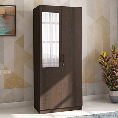 Zoey Engineered Wood 2 Door Wardrobe With Mirror in Dark Wenge Finish