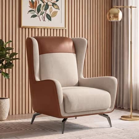 Aile Lounge chair In Dual Tone Classic Beige and Russet Brown Leatherette