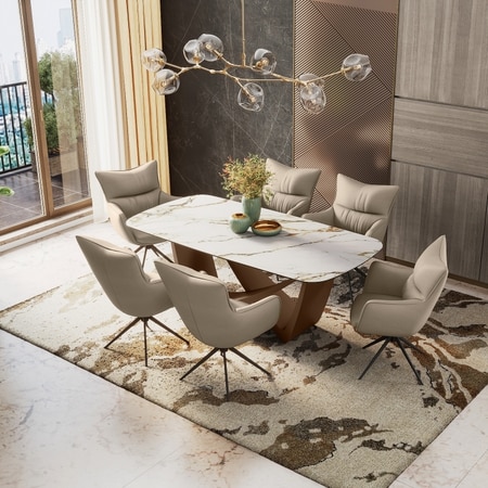 Paloma 6 Seater Pluto Spanish Ceramic Dining Table With 6  Beck Dining Chairs (Finish : Pluto Spanish Ceramic, Chair Colour : Taupe Leatherette)