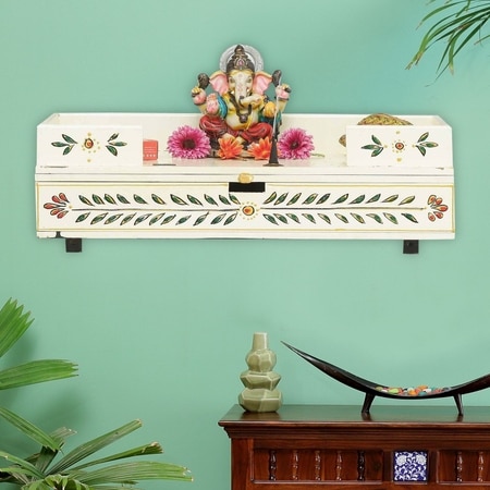 D'Dass White Wooden Shelf Style Temple For Pooja In Home and Office