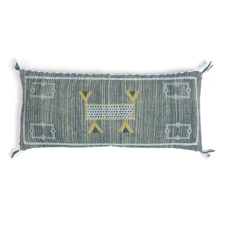 Embroidered Sage Linen Lumbar Cushion Cover