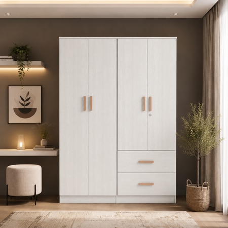 Ren 4 Door Engineered Wood Wardrobe in Silver Oak Finish