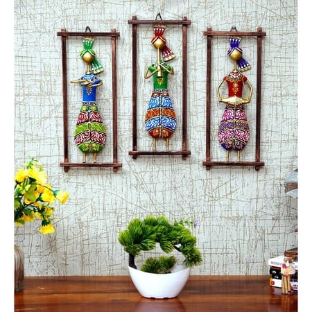 Desert Art Metal Handpainted Pagri Musician Wall Hanging Set of 3