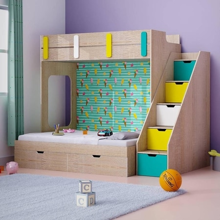 Pattern Dreams Bunk Bed with Storage in Oak Colour BKBB014