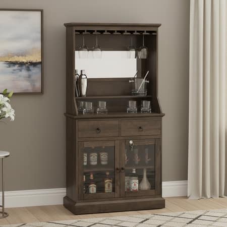 Riveria Solid Wood Bar Cabinet (Danish Walnut Finish)