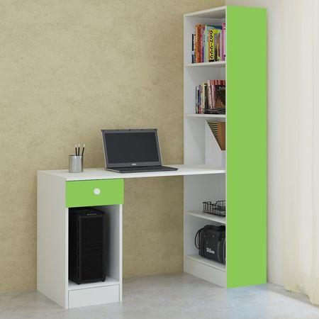 Austin Study Desk with Drawer and Built In Bookshelf in Verdant Green Colour