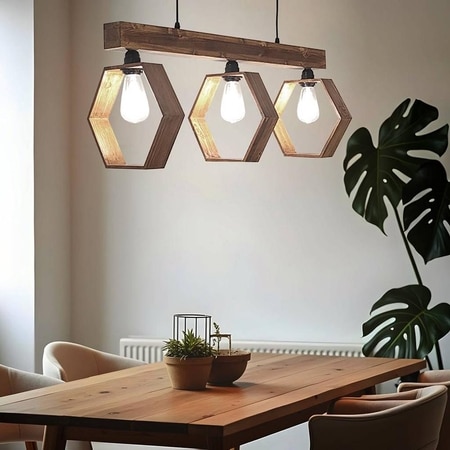 Hexagram 3 Series Brown Solid Wood Cluster Hanging Light