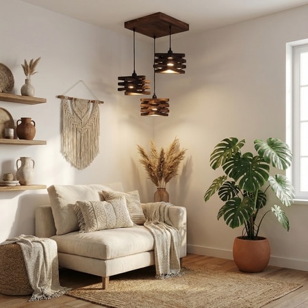 Star Brown Solid Wood Cluster Hanging Light