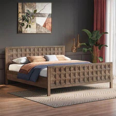 Baori Solid Wood King Size Nonstorage Bed In Danish Walnut Finish