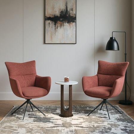 Beck Swivel Metal Dining Chair Set Of 2 In Wine Fabric