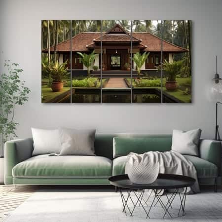 The Castle Decor Kerala House Wall Painting Wooden Framed 27x48 Inch
