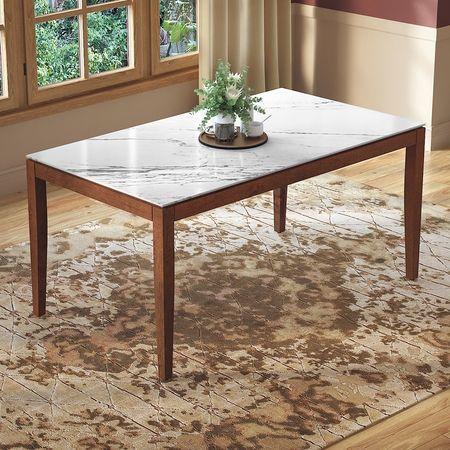 Emry Rectangular Statuario Ceramic 6 Seater Dining Table In Honey Finish