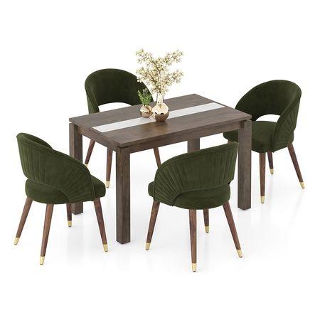 Atlas Crest Solid Wood 4 Seater Dining Table With Celia Accent Dining Chairs