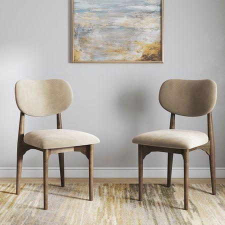 Ollie Solid Wood Dining Chair set of 2 in Danish Walnut Finish with Cloudy Beige Fabric