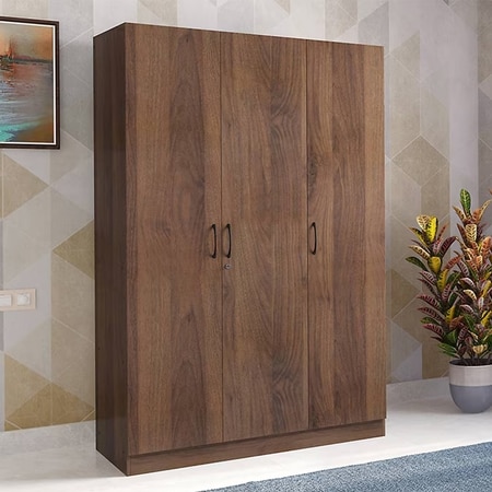 Zoey Engineered Wood 3 Door Wardrobe in Classic Walnut Finish