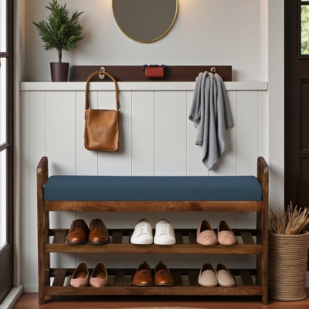 Lundeborg Solid Wood Shoe Rack with Seating in Walnut Brown finish