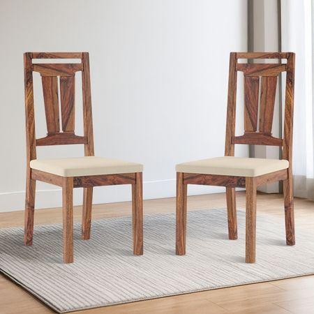 Martha Solid Wood Dining Chair Set Of 2 In Teak Finish