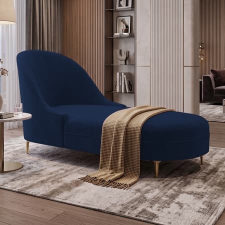 Alkano Velvet Chaise Lounger in Navy Blue Color